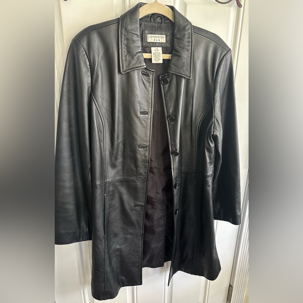 Covington Black Leather Button-Front Jacket